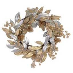 [S-V6327590000] Coroncina con foglie argento e oro cm ø45