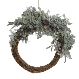 [S-V6328060000] Coroncina innevata con pigne marrone cm51x46h12