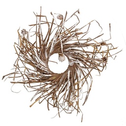 [S-V6133970000] Coroncina Rattan Innevato Rami con Pigne Marrone 50x4 cm