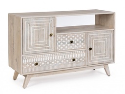 [S-B0747069] Credenza 2A-2C Indira - Mobile in Legno di Mango con Intarsi Fatti a Mano - Dimensioni: 115x42x76 cm