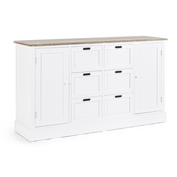 [S-B0740497] Credenza in legno nobilitato bianco, 2 ante, 4 cassetti, 149.5x40x87 cm