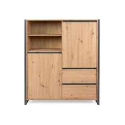 [S-FZ91249] Credenza alta cassetti vano a giorno quecia profili antacite cm 120 x 40 x 140 h