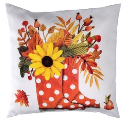 [S-V2510410000] Cuscino Tessuto Stivali con Girasole Bianco 43x43 cm