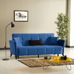 [95402] Divano Levy 3 posti in tessuto blu con contenitore e letto