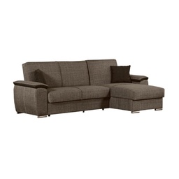[94477] Divano con penisola reversibile in legno e tessuto Tortora GINEPRO 279x123x h60 cm