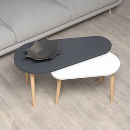 [S-FZ98909] Doppio tavolino Pear bianco e antracite con gambe in legno