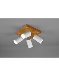[S-TRIO812400431] Faretto Marley 4 Spot GU10 Bianco E Legno 22x22 cm