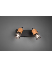 [S-TRIO804370232] Faretto Tosh Nero 2xE14 Spot Legno E Gabbia Metallica L26 cm Trio Lighting