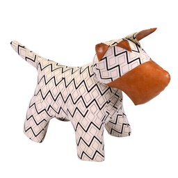[S-V1864710000] Fermaporta in tessuto ecopelle marrone bianco con motivo cane - 58x25x42 cm