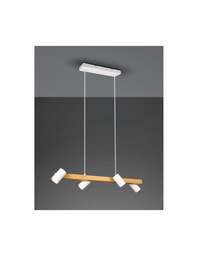 [S-TRIO312490431] Lampada Sospensione Lineare Legno 4 Spot Cilindrici Orientabili Bianco