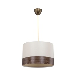 [97693] Lampada a sospensione Alfina tessuto bianco fascia effetto legno ASZ1668