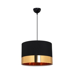 [S-FZ97692] Lampada a sospensione Alfina tessuto nero fascia oro ASZ1665