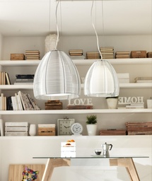 [S-LA/063/A] Lampada a sospensione elegante con paralume in metallo grigio, dimensioni 30x30x120 cm