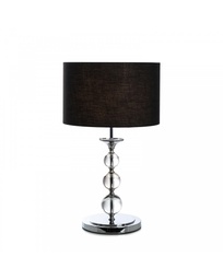 [S-LA/086/N] Lampada da tavolo in tessuto e metallo nero, con struttura in cristallo e acciaio, base grigia cromata - 36cm x 36cm x 63cm