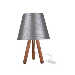 [S-FZ95868] Lampada da tavolo Pino ASZ1453 treppiede legno e paralume grigio