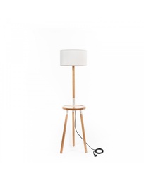 [S-LA/133/B] Lampada da terra in tessuto bianco e legno, 40cm x 40cm x 135cm
