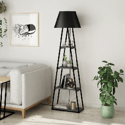 [96973] Lampada da terra Pal in legno nero antracite con mensole 50x165