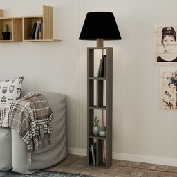 [S-FZ97600] Lampada da terra in legno con libreria e paralume nero  45x45x163,5 cm