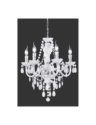 [S-TRIOR1107-01] Lampadario Classico Cromo e Bianco con Pendenti Decorativi - 5 Bracci