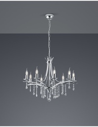 [S-TRIO101600806] Lampadario a Sospensione 8 Luci Design Contemporaneo Cromo