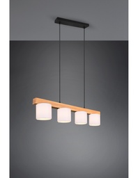 [S-TRIOR30654001] Lampadario Sospensione Legno 4 Paralumi Bianchi