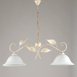 [S-BL81-2-AV] Lampadario a sospensione in ferro Avorio Oro due luci  93x h34 cm