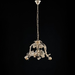 [S-BL169-1-AV] Lampadario a sospensione in ferro Avorio decape e rose Oro una luce 47x h31 cm