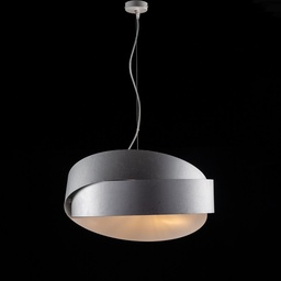[S-BL207-2-AR] Lampadario  a sospensione in ferro Bianco Argento due luci 46x h22 cm