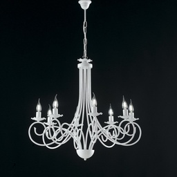 [S-BL130-8-BCO] Lampadario a sospensione in ferro Bianco shabby otto luci 67x h68 cm