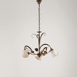 [S-BL26-3-BR] Lampadario a sospensione in ferro Marrone Oro foglie tre luci 54x h43 cm