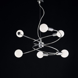 [S-BL219-6-CR] Lampadario a sospensione in ferro cromato sei luci 55x h30 cm