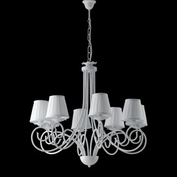 [S-BL130-8-BCO-PAR] Lampadario a sospensione in ferro shabby paralumi Bianchi otto luci 67x h68 cm