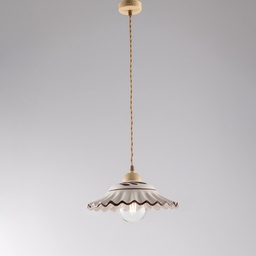 [S-BL257-S1-AV] Lampadario cavo tessuto Marrone Decape paralume ceramica Bianca 30x h14 cm