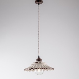 [S-BL257-S1-RG] Lampadario cavo tessuto Nero Ruggine paralume in ceramica Bianca 30x h14 cm
