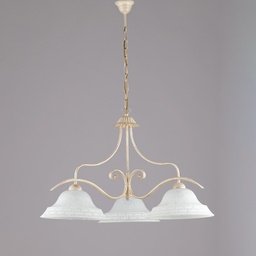 [S-BL173-3-AV] Lampadario classico in ferro Avorio Oro vetri Bianchi tre luci 30x h53 cm