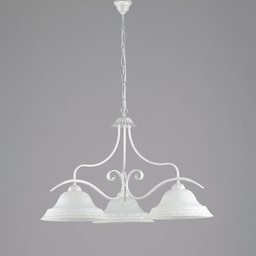 [S-BL173-3-BA] Lampadario classico in ferro Bianco Argento vetri Bianchi tre luci 30x h53 cm