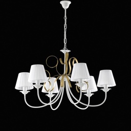 [S-BL139-6-BO-PAR] Lampadario classico in ferro Bianco shabby Oro paralumi  sei luci 83x h50 cm
