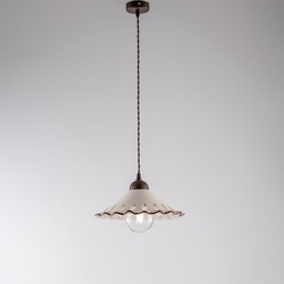[S-BL259-S1-RG] Lampadario con cavo in tessuto Nero Ruggine una luce paralume in ceramica Bianco 30x h15 cm