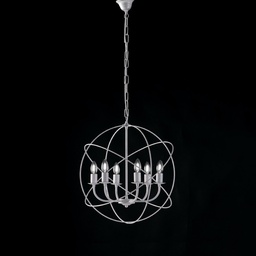 [S-BL190-6-BA] Lampadario deco sospensione ferro Bianco Argento sei luci 51x h55 cm