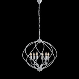 [S-BL187-6-BA] Lampadario deco sospensione in ferro Bianco Argento sei luci 57x h57 cm