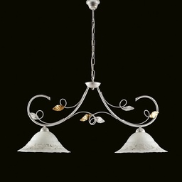 [S-BL175-2-BO] Lampadario  ferro Bianco Oro due luci paralumi in vetro Bianco 94x h49 cm