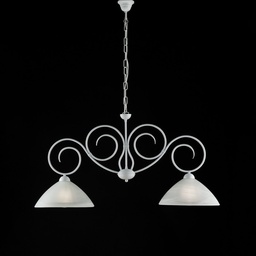 [S-BL255-2-BCO] Lampadario ferro Bianco Shabby due luci paralumi in vetro Bianco 99x h52 cm
