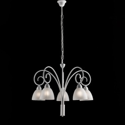 [S-BL241-5-BCO] Lampadario ferro Bianco shabby paralumi vetro Alabastro Bianco cinque luci 57x h50 cm