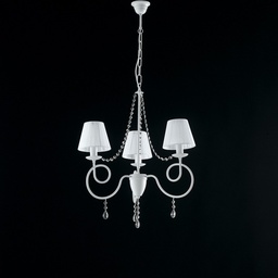 [S-BL148-3-BCO-PAR] Lampadario ferro Bianco tre luci decorazione shabby paralumi Bianchi 60x h67 cm