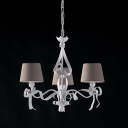 [S-BL184-3-BCO] Lampadario ferro laccato bianco con decorazione shabby 3 luci