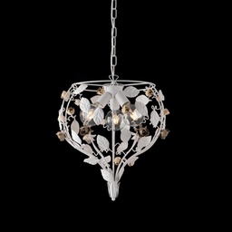 [S-BL196-3-BCO] Lampadario ferro laccato bianco decorazione shabby 3 luci e rifiniture avorio e tortora