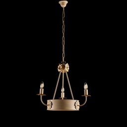 [S-BL228-3-AV] Lampadario in ferro Avorio Decape rifinitura Oro impero tre luci 44x h48 cm