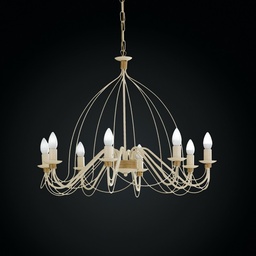 [S-BL105-8-AV] Lampadario in ferro Avorio Decape rifinitura Oro otto luci 75x h49 cm