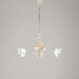 [S-BL155-3-AV] Lampadario in ferro Avorio Oro tre luci vetri Alabastro Bianchi 60x h43 cm