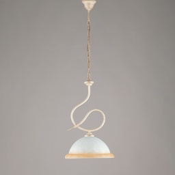 [S-BL142-1-AV] Lampadario in ferro Avorio Oro una luce vetro Bianco e Ambra 30x h48 cm